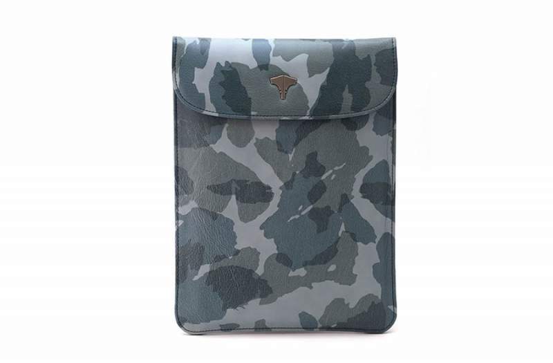 Tablet Bag Real Leather Camouflage Blue Navy